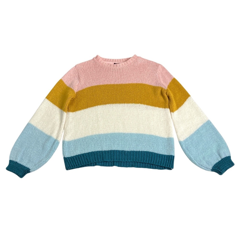 Topshop Striped Knit Sweater Womens 8 Balloon Sleeve Colorblock Pullover Preppy